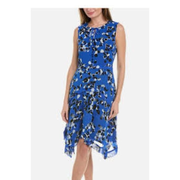 Cabi Midi Floral Printed Dress Button Front Size Small Asymmetrical Hem Feminine - Picture 1 of 11
